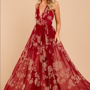 Luxxel wine and floral maxi dress